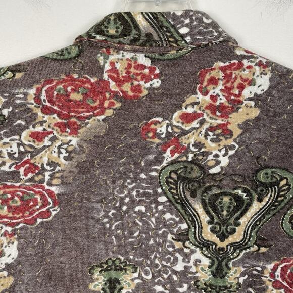 Alberto Makali Full Zip Jacket Womens L Taupe Floral Metal Studs Boho Edgy Artsy - Picture 8 of 10